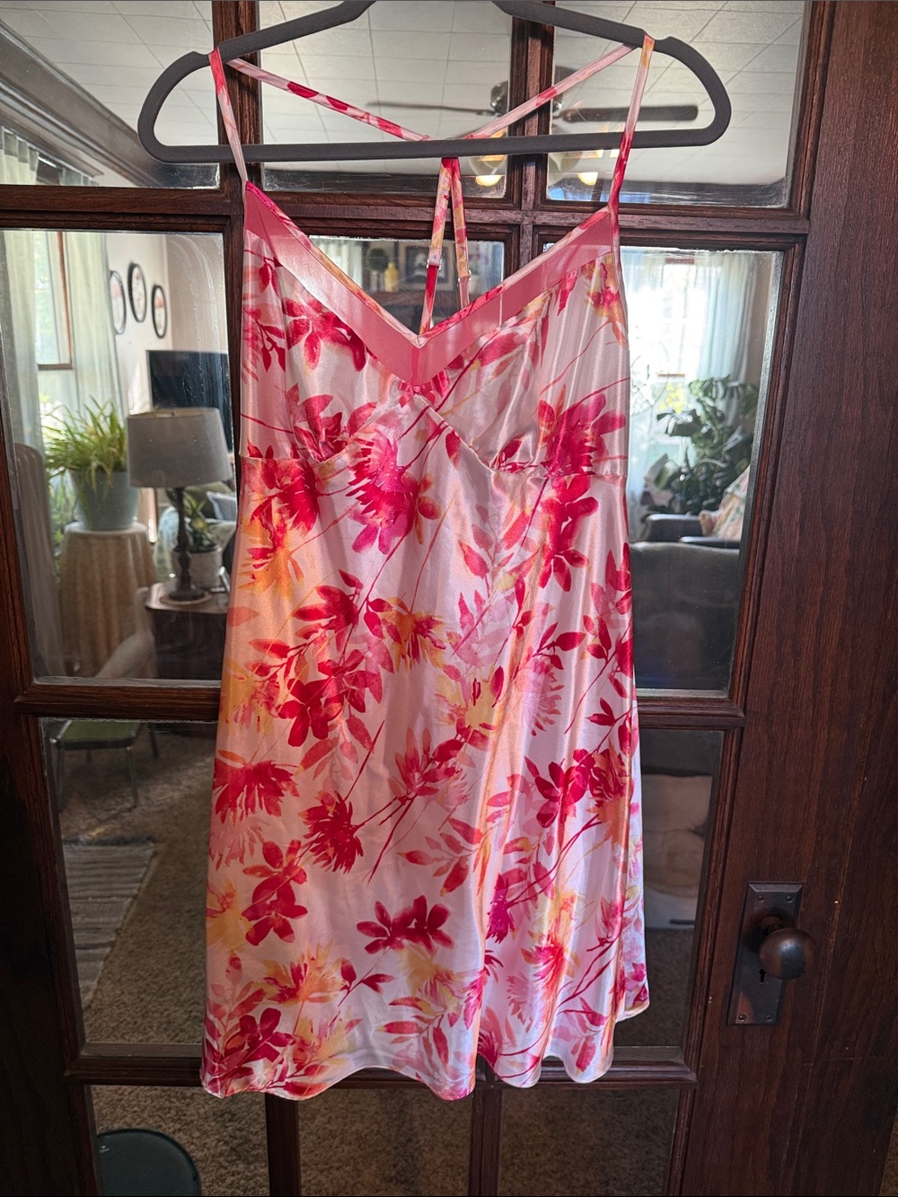 Silky Floral Pink Slip Dress - Women's Intimates